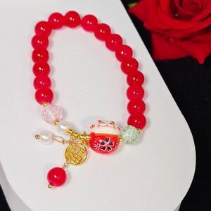 Lucky Waving Cat Red Beaded Bracelet 🐱 Chinese New Year Kawaii Charm Gift